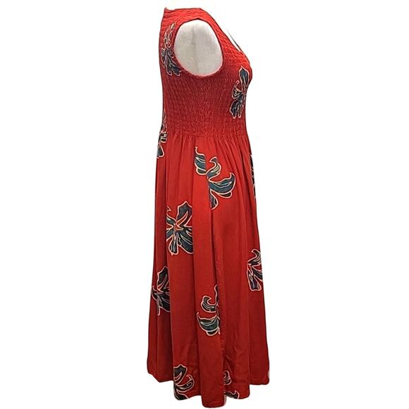 The Monkey's Designs Red Emerald Green Tan Floral Midi Sundress Women's Size OS - Picture 2 of 10